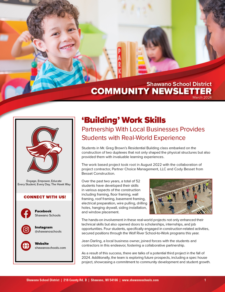 Shawano School District Newsletter March 2024