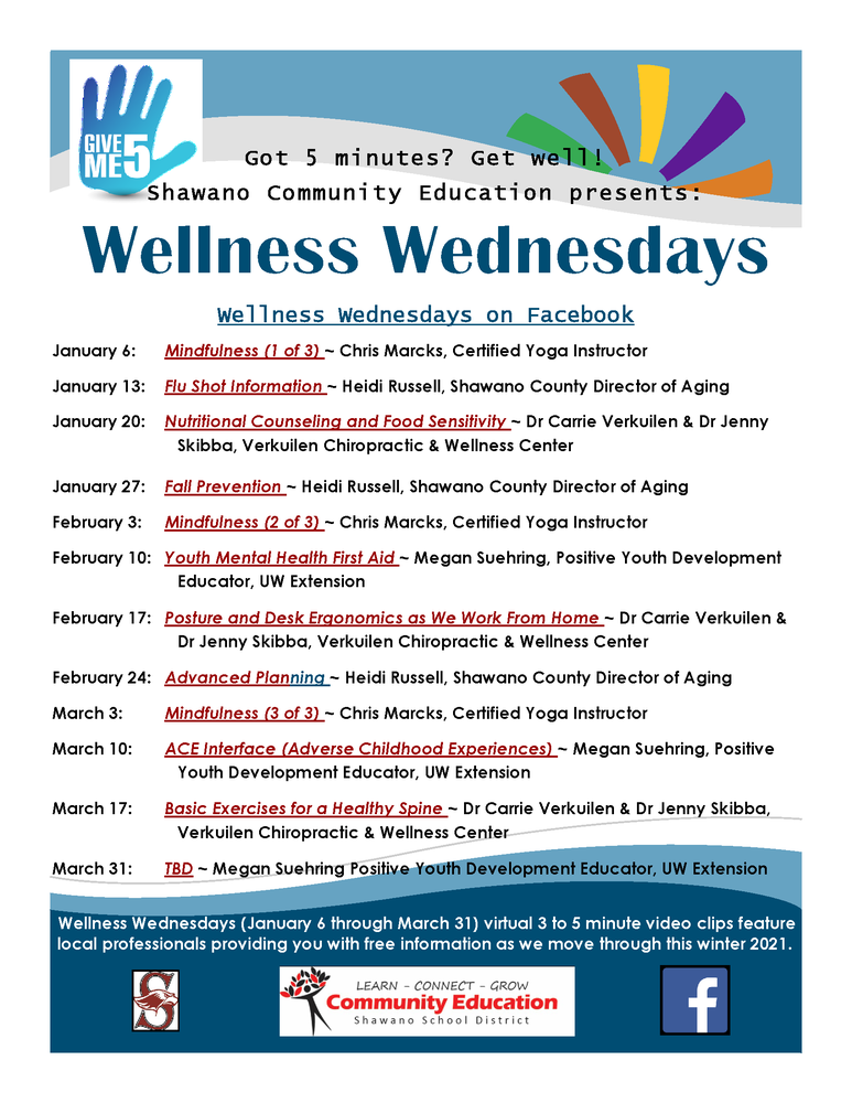 Join Community Education for Wellness Wednesdays on Facebook