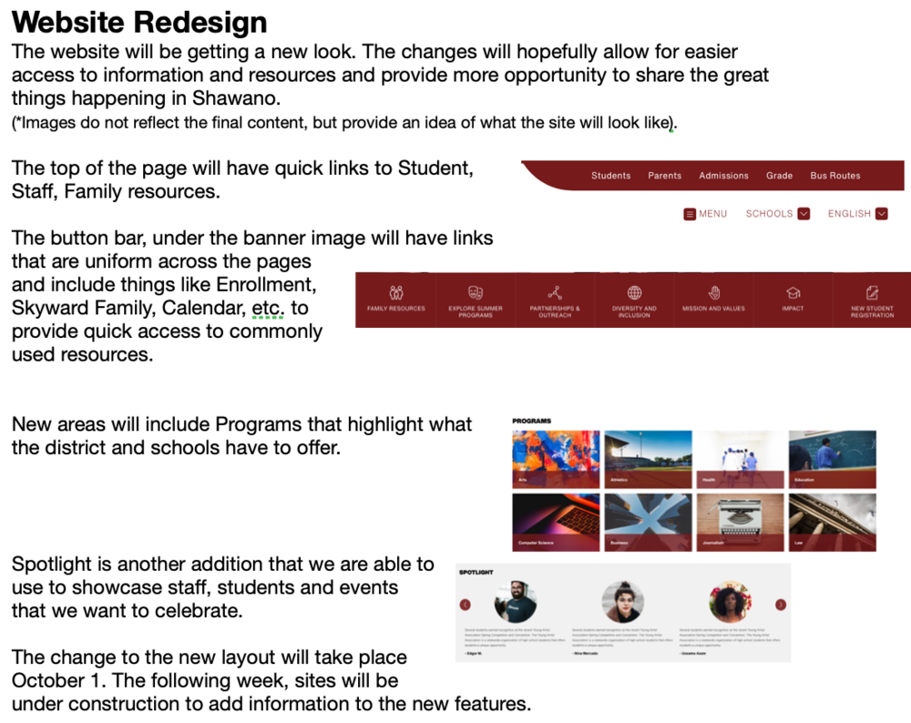 Website Redesign information